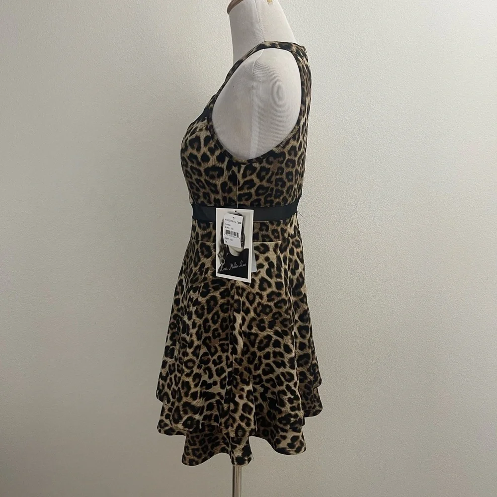 NORDSTROM LEOPARD PRINT BLACK MESH DETAIL FITTED STRECH A-LINE MINI DRESS - Picture 8 of 10